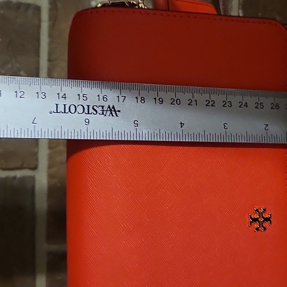 Tory Burch Emerson Coral Red Crossbody Leather HandBag Spring Gold Logo Purse - Picture 6 of 9